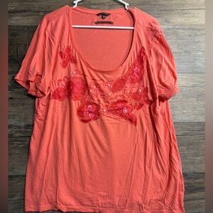 Popori Chic Coral Floral Embellished Blouse
